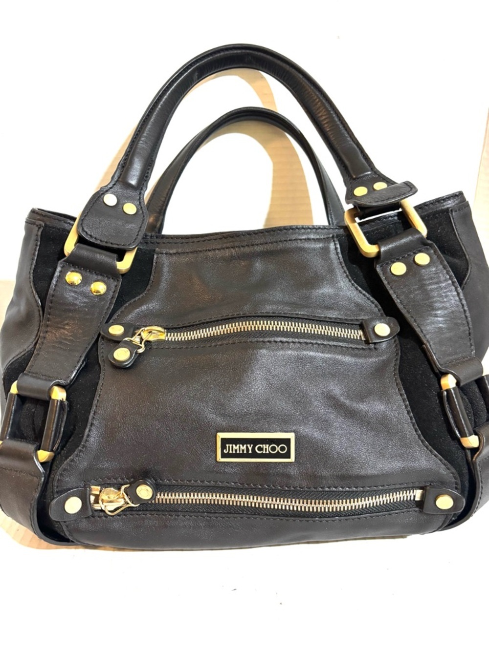 Jimmy Choo maddy mahala Black / suede Leather Shoulder Bag with Gold Hardware